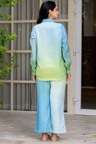 Blue and green chanderi co ord set