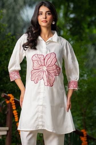 White and pink emboridered co ord set