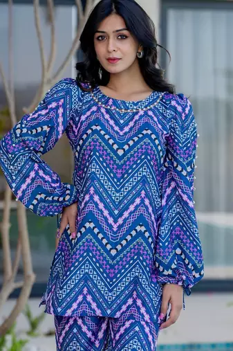Navy blue printed co ord set