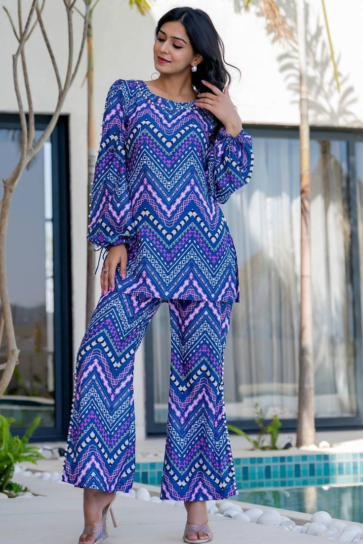 Navy blue printed co ord set