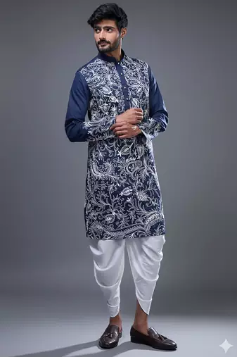 Blue silk kurta patiala for men's