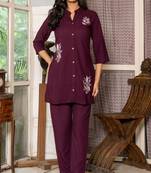Maroon silk emboridered co ord set