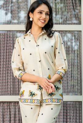 White cotton butterfly emboridered co ord set 3