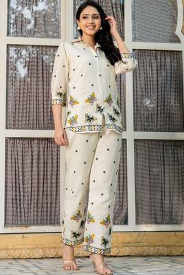 White cotton butterfly emboridered co ord set 1