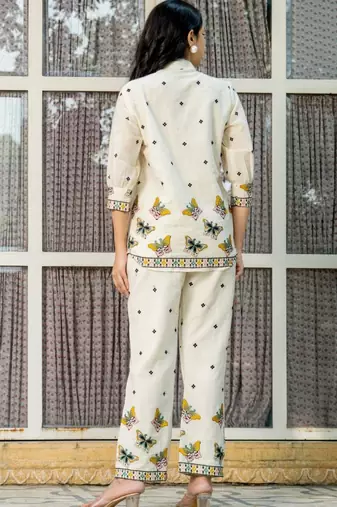 White cotton butterfly emboridered co ord set