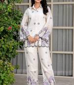 White and blue emboridered co ord set