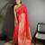 coral red soft lichi silk blend multicolour minakari zari weaving patola saree