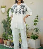 Off white and black emboridered co ord set