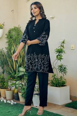 Black and silk emboridered co ord set 1