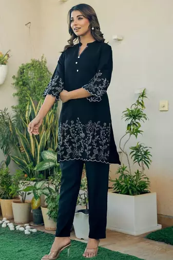 Black and silk emboridered co ord set