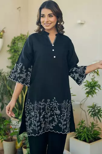 Black and silk emboridered co ord set