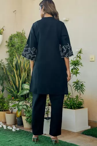 Black and silk emboridered co ord set
