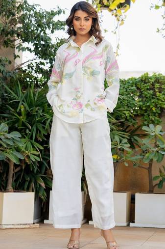 Off white multi colour emboridered co ord set