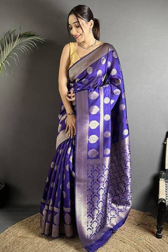 purple soft banarasi silk blend jacquard zari weaving banarasi silk blend saree
