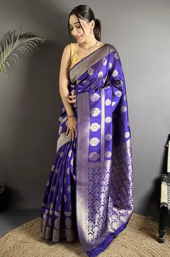 purple soft banarasi silk blend jacquard zari weaving banarasi silk blend saree