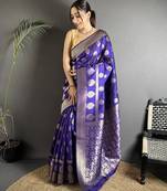 purple soft banarasi silk blend jacquard zari weaving banarasi silk blend saree