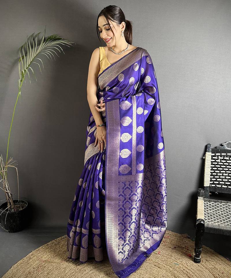 purple soft banarasi silk blend jacquard zari weaving banarasi silk blend saree