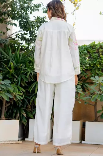 Off white multi colour emboridered co ord set