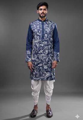 Blue silk kurta patiala for men's 2