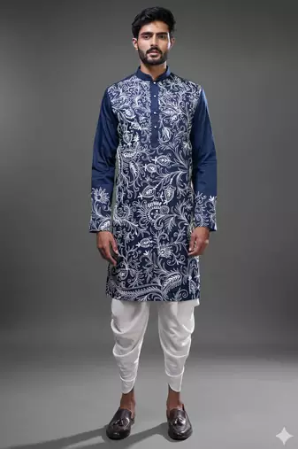 Blue silk kurta patiala for men's
