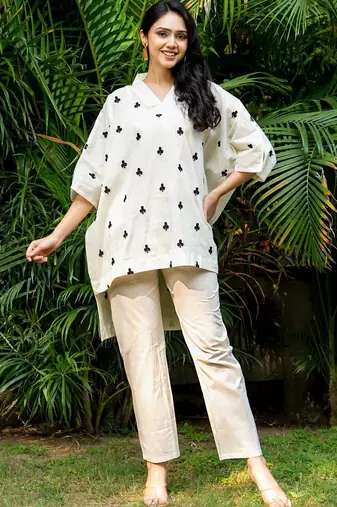 Off white and black emboridered co ord set