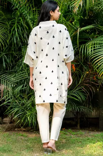 Off white and black emboridered co ord set