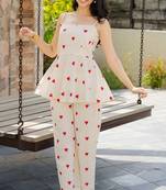 Off white and red emboridered co ord set