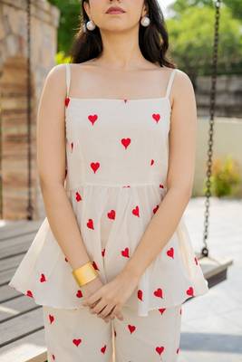 Off white and red emboridered co ord set 2