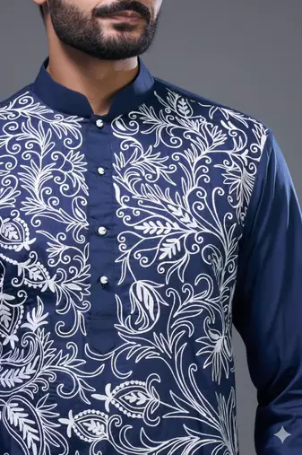 Blue silk kurta patiala for men's