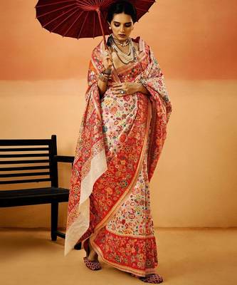 White Pashmina Cotton Silk Saree With Diaphanous Saree With Blouse For Women 1