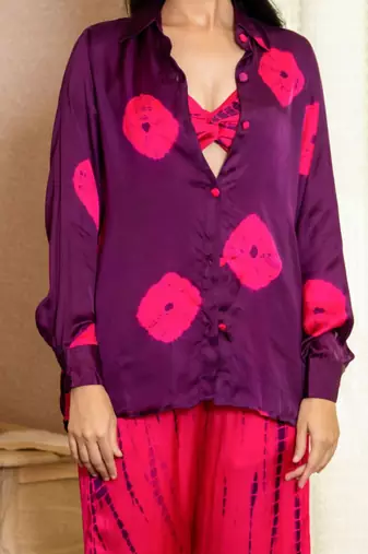 Pink tye dye printed satin co ord set