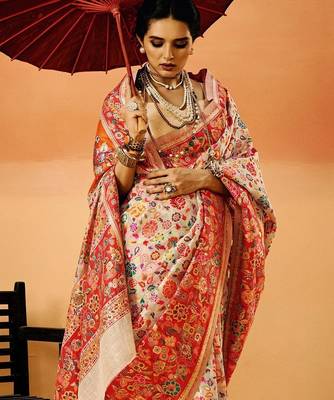 White Pashmina Cotton Silk Saree With Diaphanous Saree With Blouse For Women 3