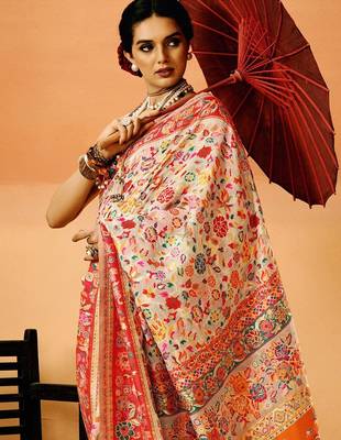 White Pashmina Cotton Silk Saree With Diaphanous Saree With Blouse For Women 4