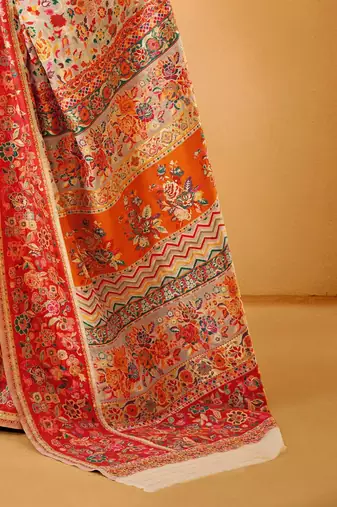 White Pashmina Cotton Silk Saree With Diaphanous Saree With Blouse For Women