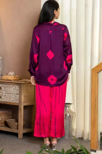 Pink tye dye printed satin co ord set
