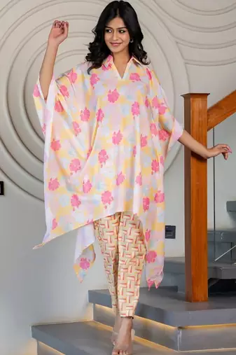 White floral printed muslin co ord set