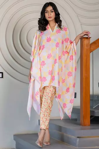 White floral printed muslin co ord set