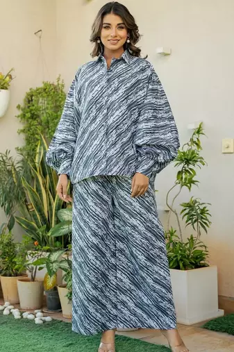 Grey striped printed co ord set