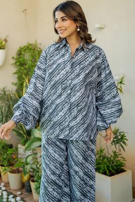 Grey striped printed co ord set 2