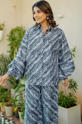 Grey striped printed co ord set