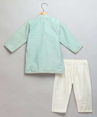 Blue printed cotton silk Boy's Kurta Pyjama 2