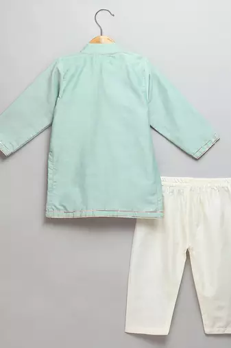 Blue printed cotton silk Boy's Kurta Pyjama