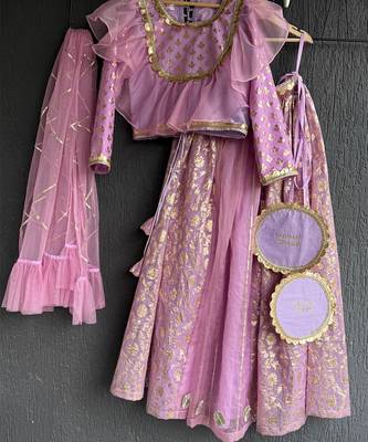 Purple embroidered organza lehenga set 2