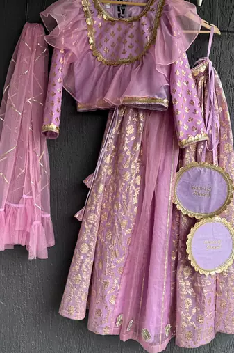 Purple embroidered organza lehenga set