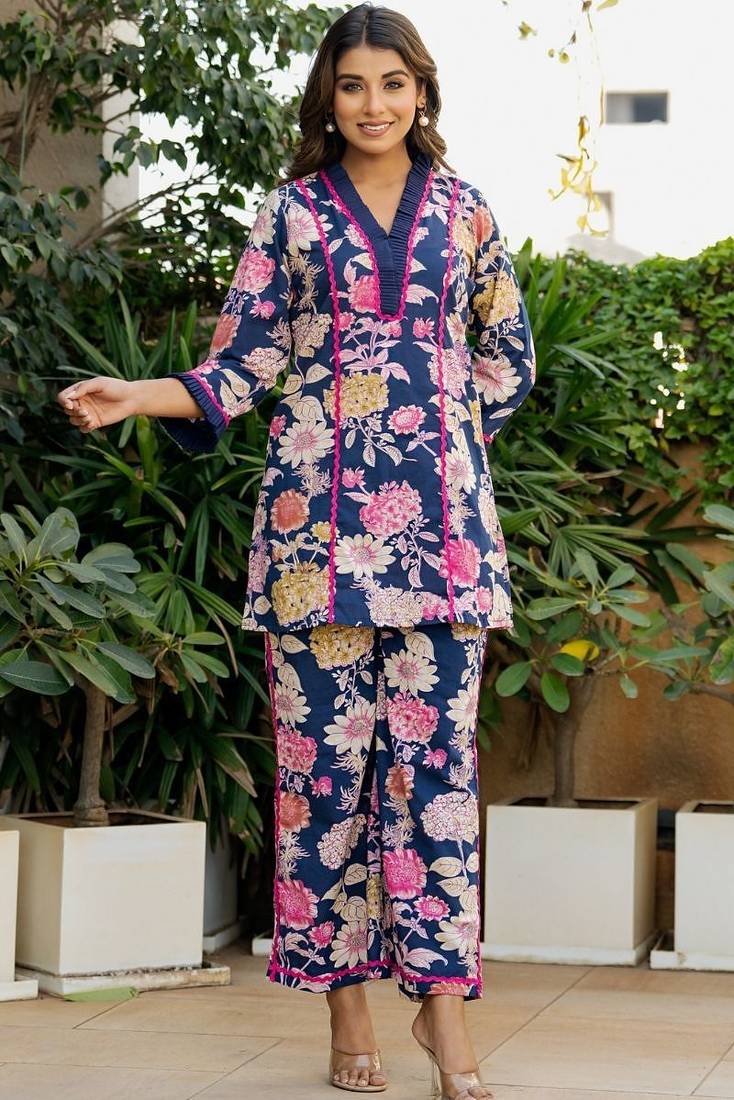 Blue floral printed co ord set