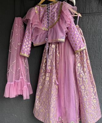 Purple embroidered organza lehenga set 3
