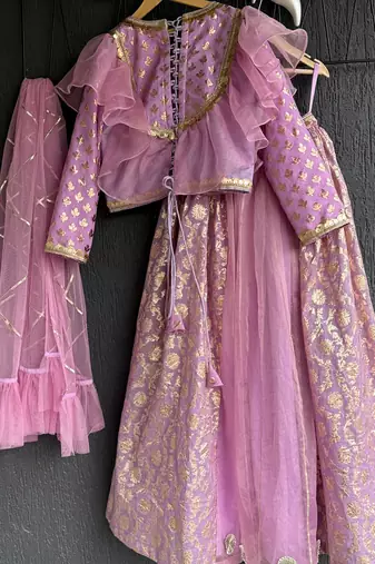 Purple embroidered organza lehenga set