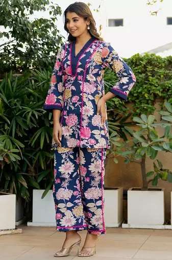 Blue floral printed co ord set