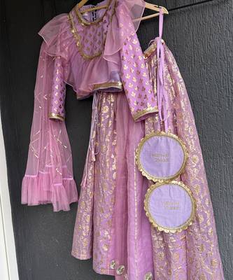 Purple embroidered organza lehenga set 4