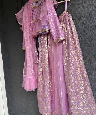 Purple embroidered organza lehenga set 5